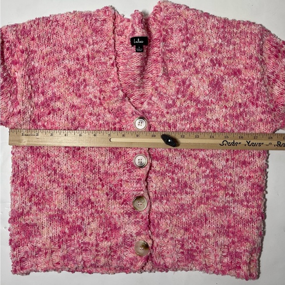 Lulus Adorable Affection Pink Multi Cropped Balloon Sleeve Cardigan small - Picture 12 of 12